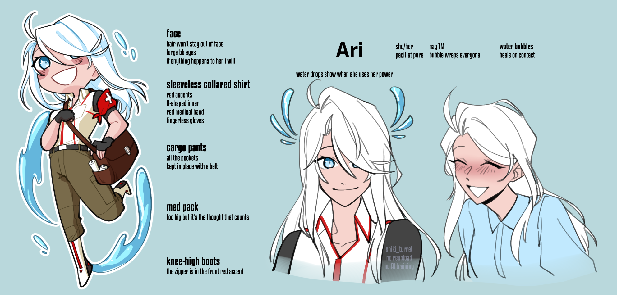 Ari's color reference. Text is included in the character profile