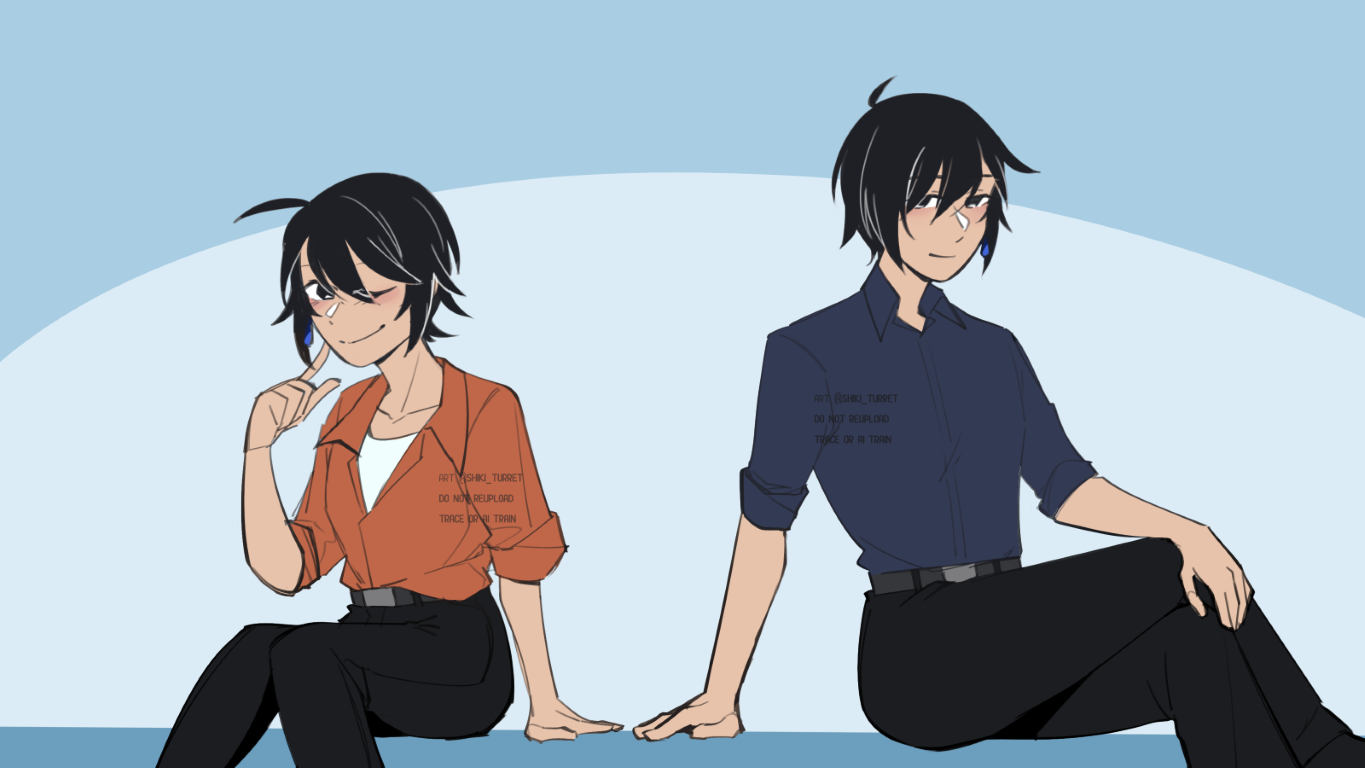 Kaia and Kaito sitting together. Color reference.