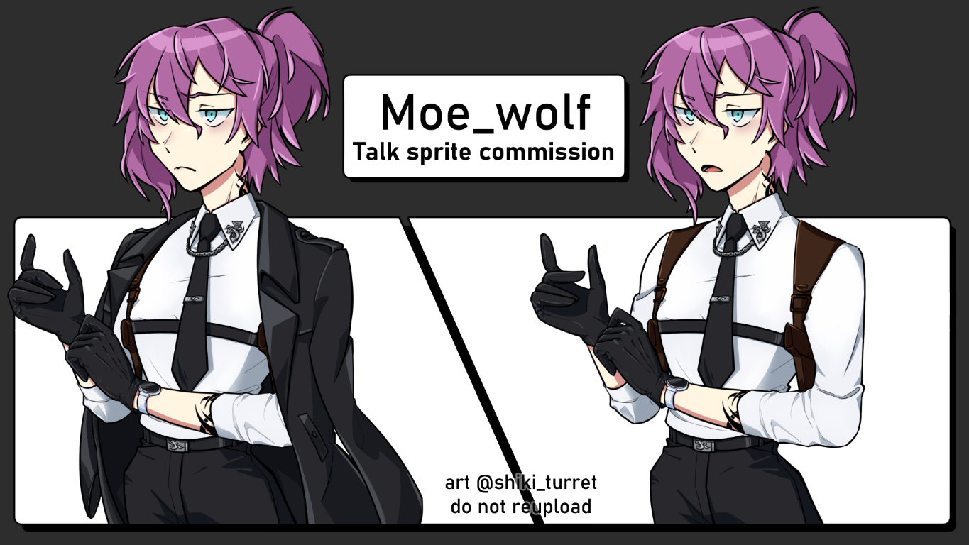 Moe in a suit, holsters and a black trench coat over his shoulders. He looks tired and irritated.