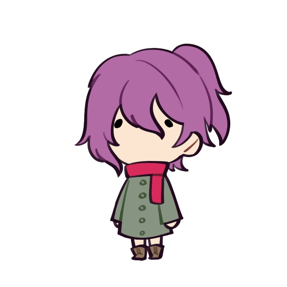 Moe in his Bokura outfit. Green overcoat with a red scarf.